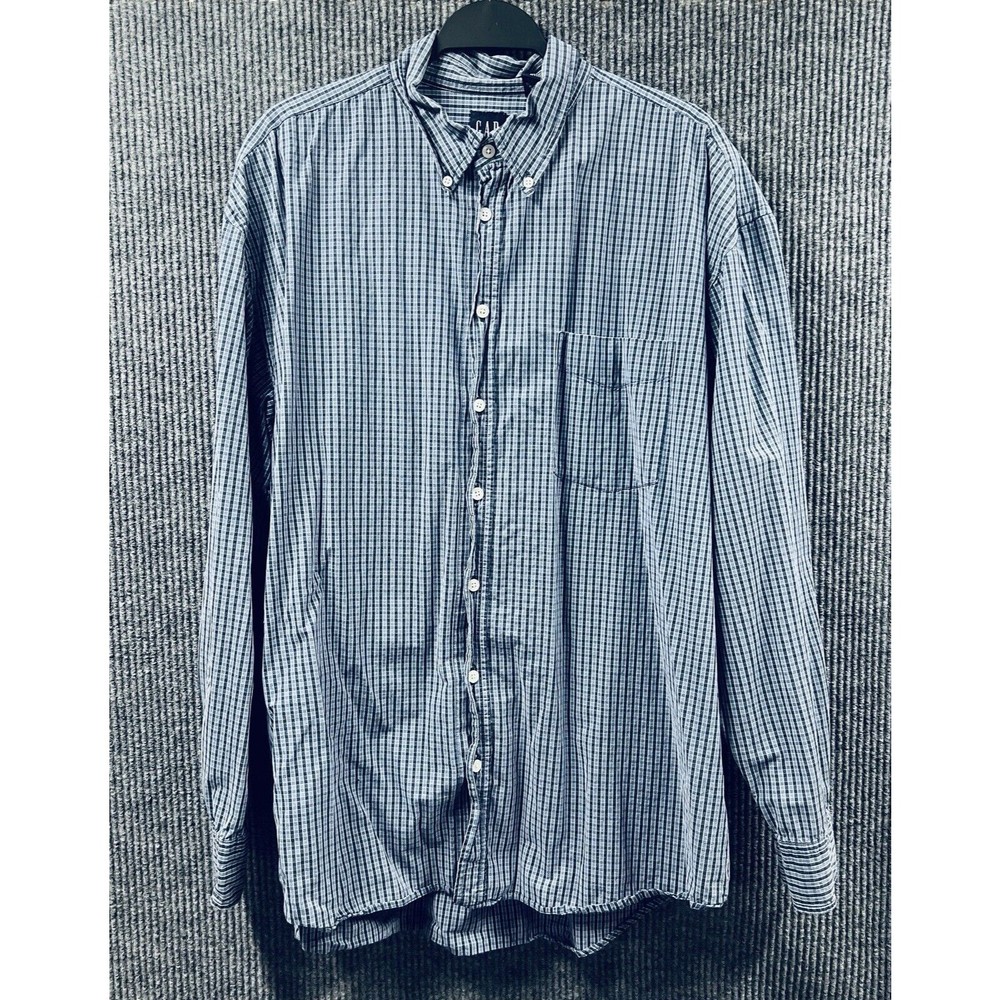 VTG Gap Shirt Mens 2XL Plaid Blue Standard Fit Button Down‎ Dressy Work Casual